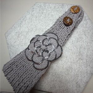 C.C Women's GREY Flower Pendant Winter Cable Knit Headband Headwrap Earmuff